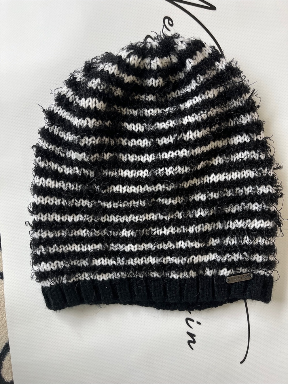 Empyre Black & White Striped Knit Beanie